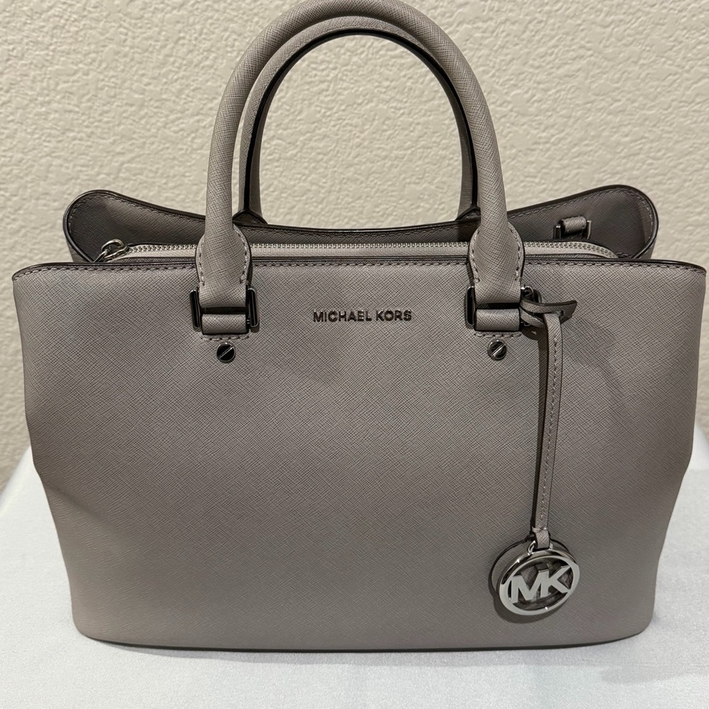 Michael Kors Taupe Saffiano Satchel with MK Charm